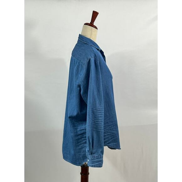 FRANK & EILEEN Sz M Medium Vintage Stonewashed Distressed Denim Eileen Shirt Top - Picture 8 of 10